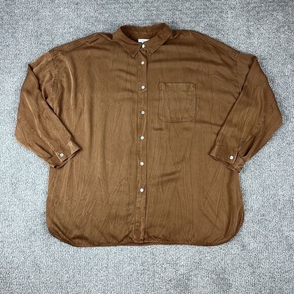 Pure Jill Shirt Womens XL Brown Button Up Oversized Top Bohemian Relaxed Fit - Picture 1 of 8